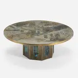 Chan coffee table by Philip and Kelvin Laverne, c. 1965, acid-etched and patinated brass, pewter, sold Sep 2024