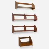 Hans J. Wegner, Wall-mounted shelves, set of four, c. 1955, stained beech, brass
