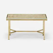 Table by Tony Duquette, c. 1975, chrome-plated brass, capriz shell, glass, sold Sep 2024