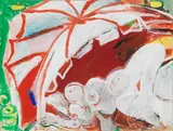 Édouard Pignon, Nu blanc au parasol blanc, 1971, tempera on paper applicata on canvas