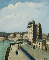 Alphonse Quizet, Paris, Canal de la Villette, oil on faesite