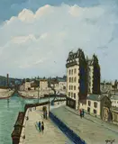 Alphonse Quizet, Paris, Canal de la Villette, oil on faesite