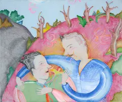 Due figure by Luca Alinari, mixed media on canvas, offered Sep 2026