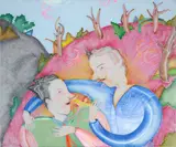 Luca Alinari, Due figure, mixed media on canvas