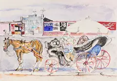 Walter Piacesi, L'ultimo vetturale, mixed media on cardboard