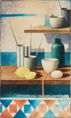 Marcello Scuffi, Natura morta con la greca (Il filo rosso della memoria), 1999, oil on canvas