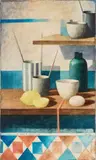Marcello Scuffi, Natura morta con la greca (Il filo rosso della memoria), 1999, oil on canvas