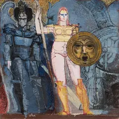 Raffaele De Rosa, La favola di Esopo, mixed media on compensato