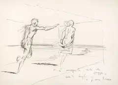 Alberto Sughi, È inseguito solo chi fugge, pencil on paper