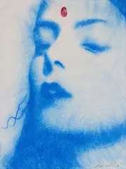 Omar Galliani, Blu oltremare, pastel on paper