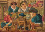 Beppe Serafini, La tavolata, mixed media on cardboard