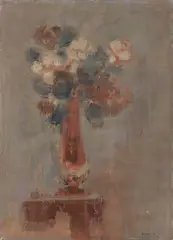Giuseppe Ajmone, Il vaso rosso, 1963, oil on canvas