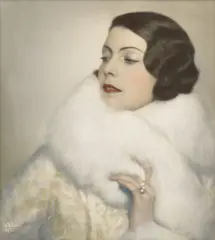 Arthur Benda, Ohne Titel (Frauenportrait). Vermutlich 1920er Jahre, Vintage. Ölumdruck, handkoloriert