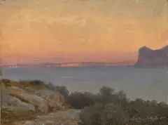 Frederik Rohde, Der Gardasee bei Torbole, 1843, Öl auf Papier auf Leinwand