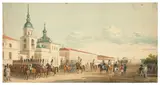 Deutsch, um 1830 & 40, Parade des Erste Garde-Kürassier-Regiments am Taurischen Palais in St. Petersburg, Aquarell auf Velin
