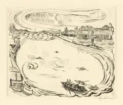 Mainlandschaft by Max Beckmann, 1918, Kaltnadel auf Bütten, sold Nov 2018