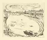 Max Beckmann, Mainlandschaft, 1918, Kaltnadel auf Bütten