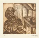 Conrad Felixmüller, Arbeiterfrau mit Kind, 1921, Radierung in Braun auf leicht genarbtem Velin