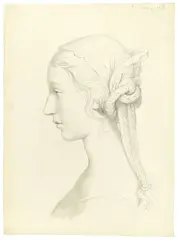 Peter Rittig, Portrait einer jungen Frau mit geflochtenem Haar im Profil nach links, Um 1830, Bleistift auf Zeichenpapier