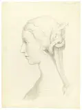 Peter Rittig, Portrait einer jungen Frau mit geflochtenem Haar im Profil nach links, Um 1830, Bleistift auf Zeichenpapier