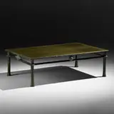 Philippe Anthonioz, coffee table, model T009, 1988, patinated bronze, leather