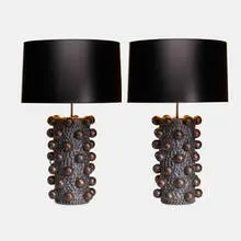 Peter Lane, Cabochon table lamps, pair, c. 2010, glazed stoneware, paper shades
