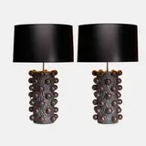 Peter Lane, Cabochon table lamps, pair, c. 2010, glazed stoneware, paper shades
