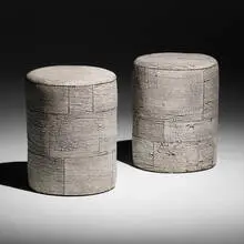 Peter Lane, Birchbark occasional tables, pair, 2014, glazed stoneware