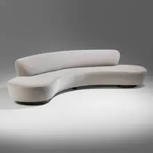 Vladimir Kagan, Serpentine sofa, c. 1955 / 2018, velvet mohair upholstery, walnut