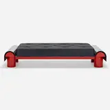 Miguel Rodrigo Mazure, Custom daybed for the Bermont Residence, Coral Gables, 1988, enameled steel, stainless steel, leather upholstery