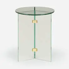 Occasional table by Fontana Arte, c. 1955, glass, brass, sold Sep 2024