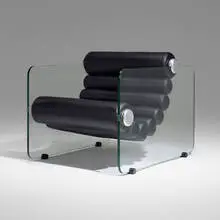 Fabio Lenci, Hyaline armchair, leather upholstery, tempered glass, aluminum, plastic