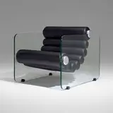 Fabio Lenci, Hyaline armchair, leather upholstery, tempered glass, aluminum, plastic
