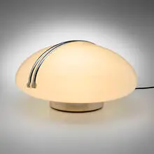 Angelo Mangiarotti, Il Cammino table lamp, 1972, opaline glass, chrome-plated metal, acrylic