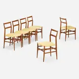 Gio Ponti, Leggera chairs, set of six, 1952, walnut, suede upholstery