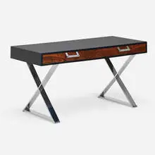 Milo Baughman, Desk, c. 1970, lacquered wood, chrome-plated steel, rosewood, aluminum