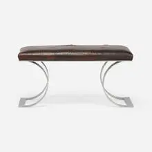 JMF bench by Karl Springer, c. 1970, embossed leather upholstery, chrome-plated steel, sold Sep 2024