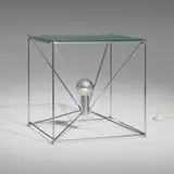 Max Sauze, Illuminated occasional table, c. 1965, chrome-plated steel, glass