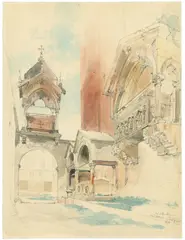 Carl Graeb, Bei S. Anastasia in Verona, 1864, Aquarell über Bleistift auf Papier