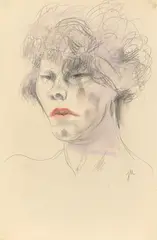 Jeanne Mammen, Frauenkopf, linkes Auge von Haar verdeckt, Um 1926, Pastell und Bleistift auf Papier