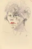 Jeanne Mammen, Frauenkopf, linkes Auge von Haar verdeckt