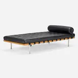 Barcelona daybed by Ludwig Mies van der Rohe, leather upholstery, oak, stainless steel, sold Sep 2024