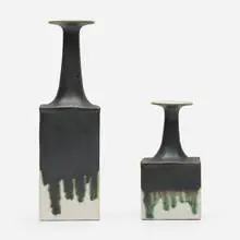 Vases, set of two by Bruno Gambone, c. 1960, glazed stoneware, sold Sep 2024