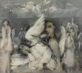 Rolf Händler, Die Beschneidung der Engel, 1987, Öl auf Leinwand