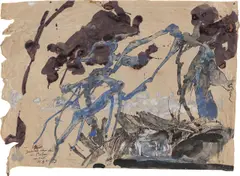 Horst Janssen, ...Mir zerbricht schon alles am Anfang. ein Trost, 1993, Aquarell, Tuschfeder und Deckweiß auf braunem Japanpapier