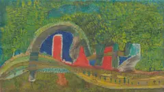 Gerhard Altenbourg, Welches Dorf, 1956, Aquarell auf Papier, im Künstlerrahmen