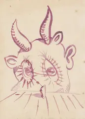 Ohne Titel by George Condo, 1986, Tusche in Violett auf altem Bütten, sold Jan 2026