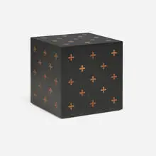 Parquetry cube, model 5976A by Edward Wormley, lacquered wood, mahogany parquetry, sold Sep 2024