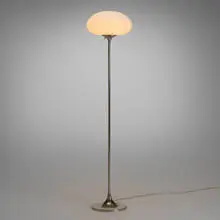 Bill Curry, Floor lamp, aluminum, chrome-plated steel, frosted glass
