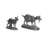 Emmanuel Frémiet, patinated bronze model of a goat and two kids